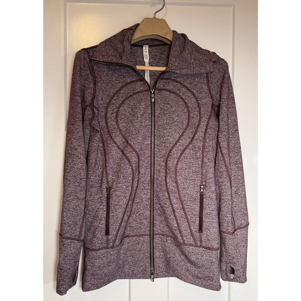 Lululemon Stride Jacket II Purple Heathered Black Cherry SIZE 8 Hood Yoga